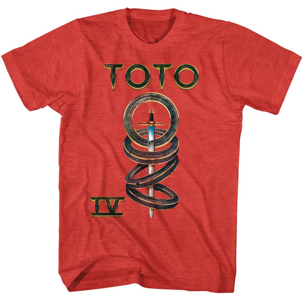 Red T-shirt featuring the Toto IV album cover artwork with sword and rings design
