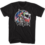 Black Voltron T-shirt featuring Voltron with sword raised and Lion Force artwork against a cosmic background