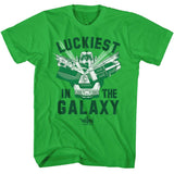Green St. Patrick’s Day T-shirt featuring Voltron with “Luckiest in the Galaxy” text in bold lettering