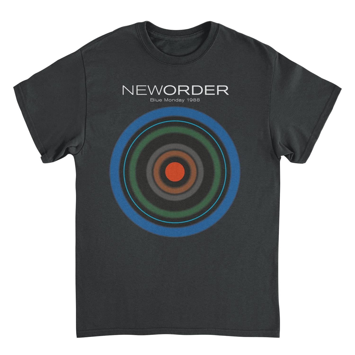 Black t-shirt with Neworder 'Blue Monday 1989' design on a white background