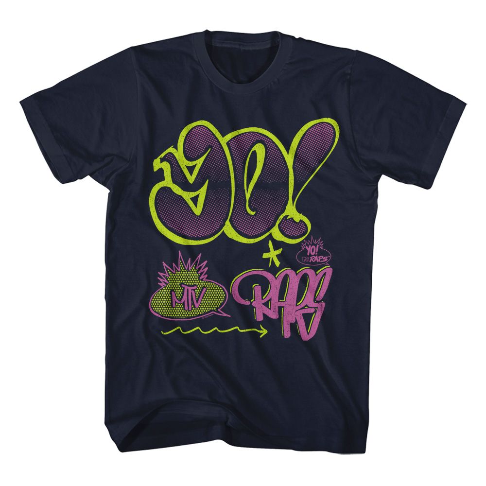 Yo! MTV Raps graffiti style logo graphic officially licensed T-shirt on black